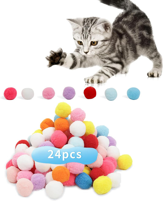 24 Pcs Colorful Pet Balls, Soft Plush Balls, Indoor Toy for Cat, Interactive Cat Toy.