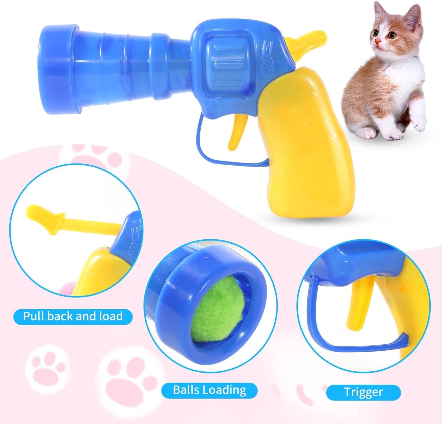 110 Balls Cat Toy Gun Launcher, 1.2" Plush Balls for Interactive Play & Hunting Instinct, Cat Toy Ball Launcher Gun for Cats, Cat Fetch Toy Gun Shooter, Cat Toys Interactive for Indoor Cats