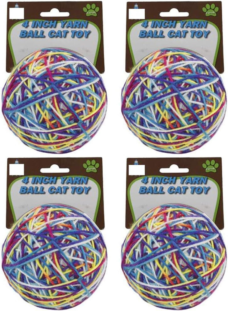 4 Pc Yarn Ball Bells Cat Toys Kitten Puppy Chase round Play Rattle Colorful 4"