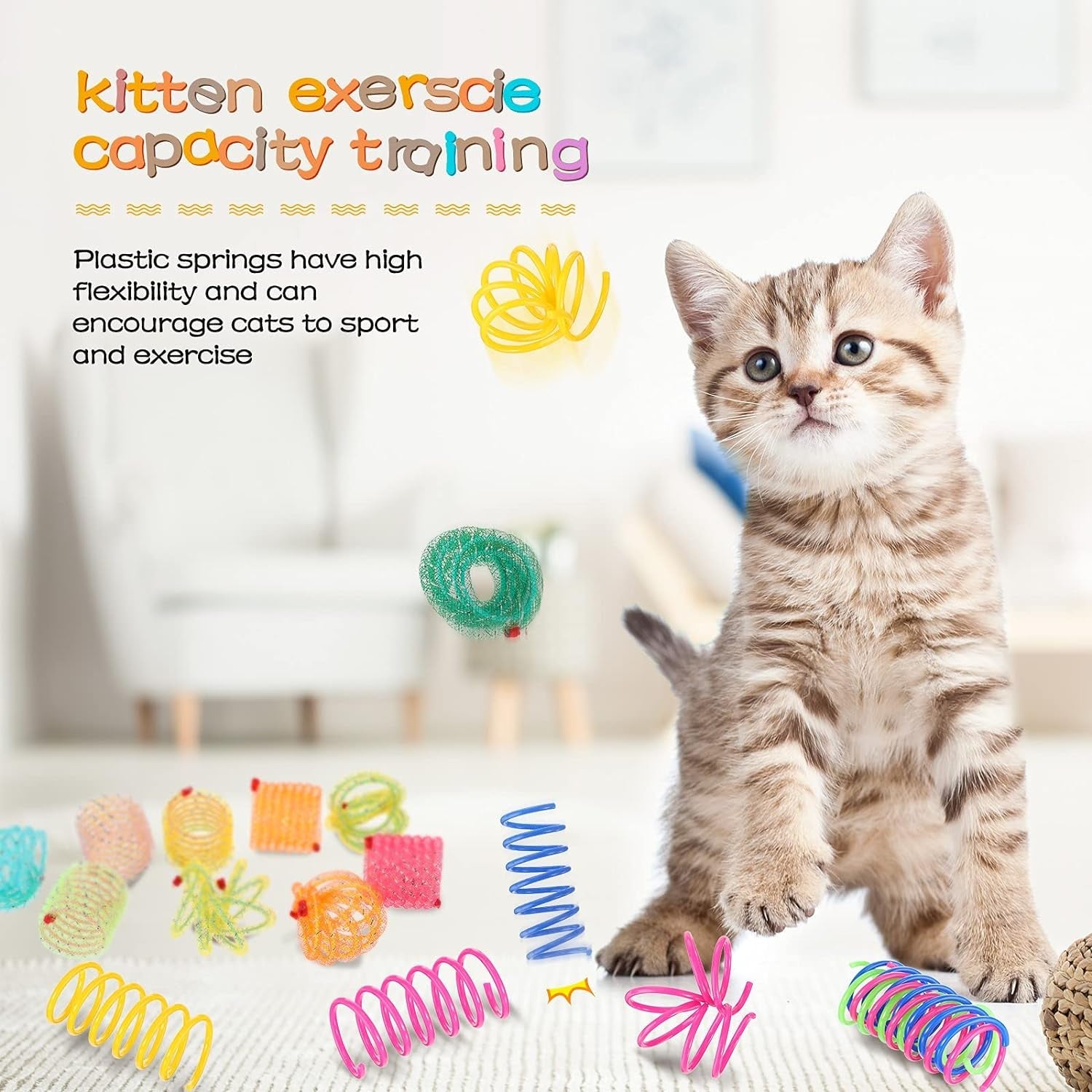 30 Pieces Cat Springs Cat Spiral Toys Cat Fetch Chew Toy Kitten Pet Plastic Coil Spiral Springs for Kitten Bouncing Play Training, 2 Styles