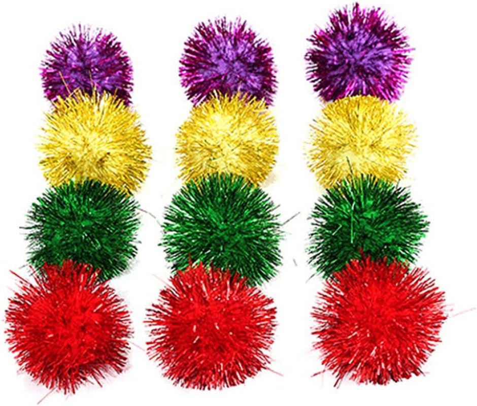 10Pcs Pet Supplies Pet Essentials Funny Pet Cat Kitten Sparkly Glitter Tinsel Pom Balls Chewing Play Toy for Pet Mixed Color