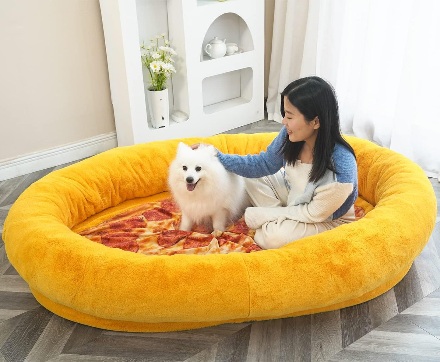 Giant Dog Bed for Human with Matching Blanket, 65 * 55 XXXXXXL Dog Bed for Both You and Your Pet, Special Summer Cooling Fabric (Summer Blue)