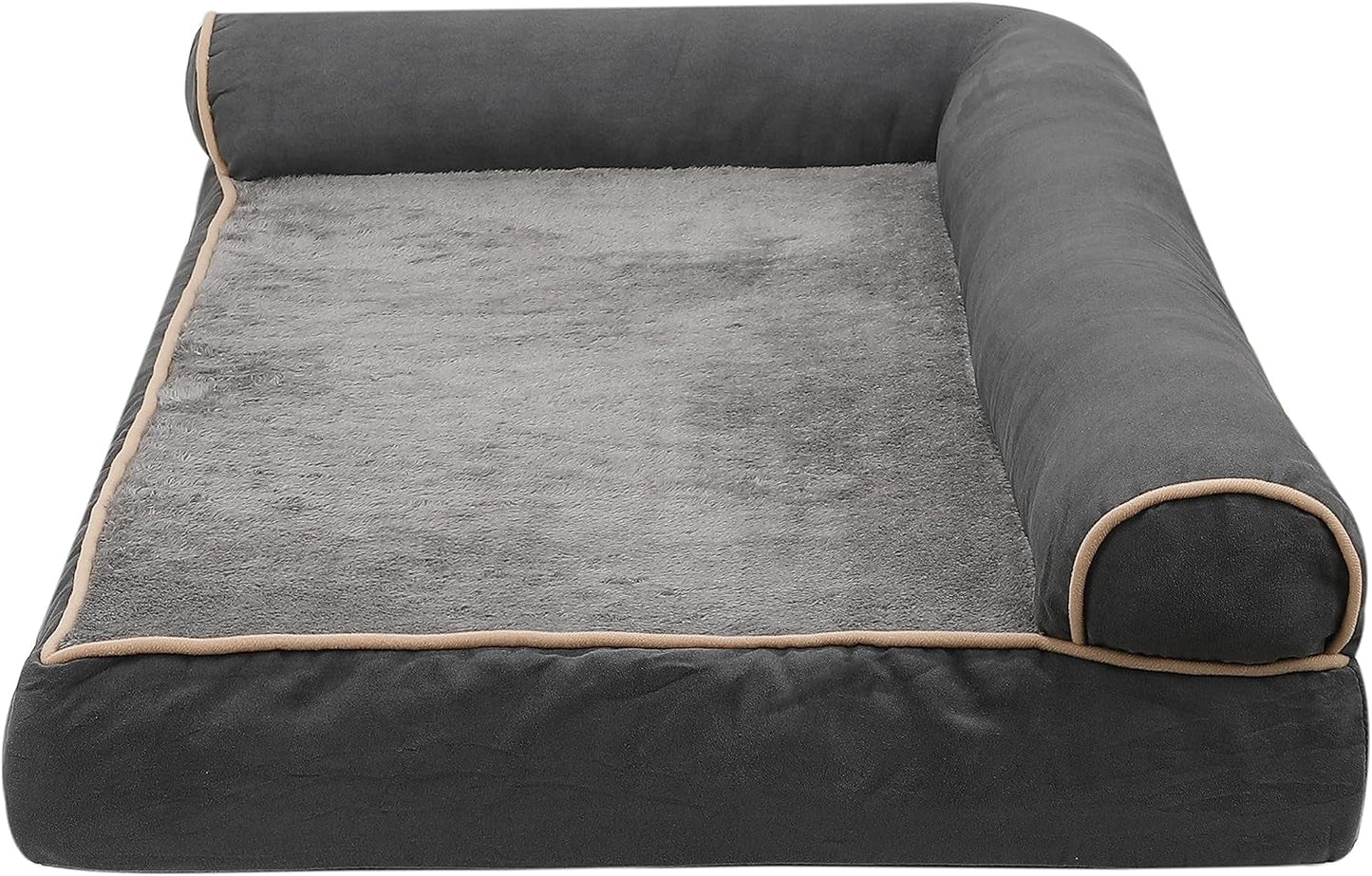 Jumbo XL Orthopedic Dog Bed - Two-Tone Faux Fur & Suede L-Shaped Chaise with Removable Washable Cover