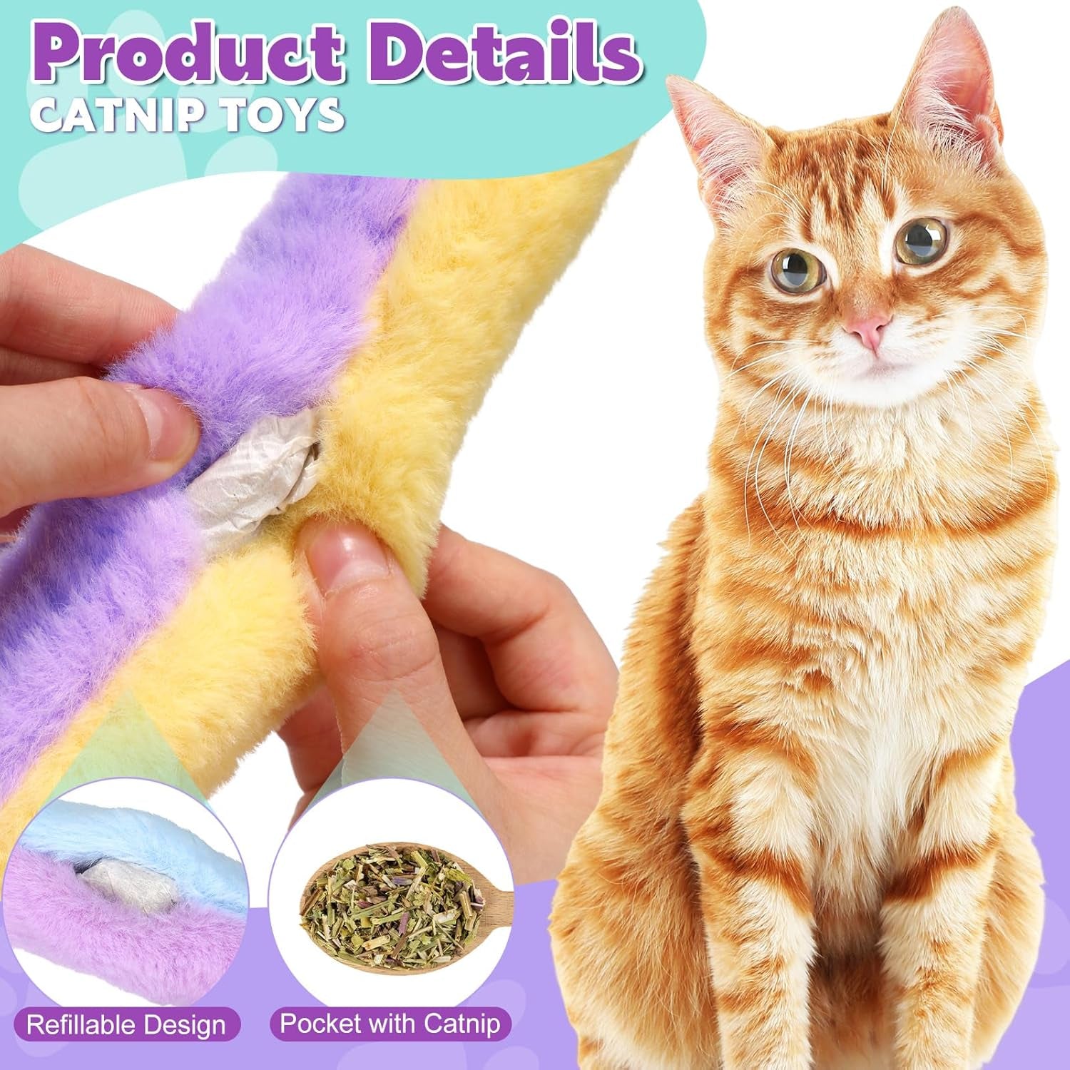 12 Pack Catnip Toys Bulk Refillable Cat Catnip Pillow Toys Catnip Toys, Cat Toys with Catnip, Interactive Cat Chew Toy Soft and Durable Cat Toys for Kitten Small Indoor Cats