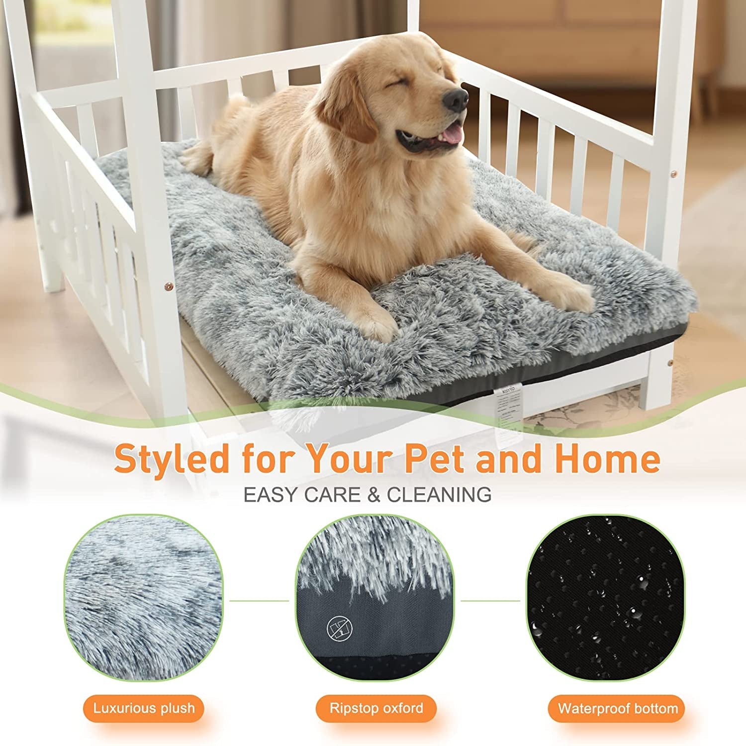 Dog Beds for Large Dogs Fixable Deluxe Cozy Dog Kennel Beds for Crates Washable Dog Bed, 36 X 23 X 3 Inches, Grey