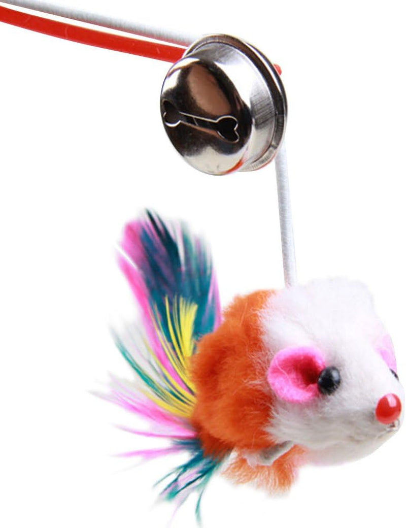 3Pcs Funny Pet Feather False Mouse with Plastic Stick 31Cm and Small Bell Cat Kitten Playing Scratch Toy (Color Random)