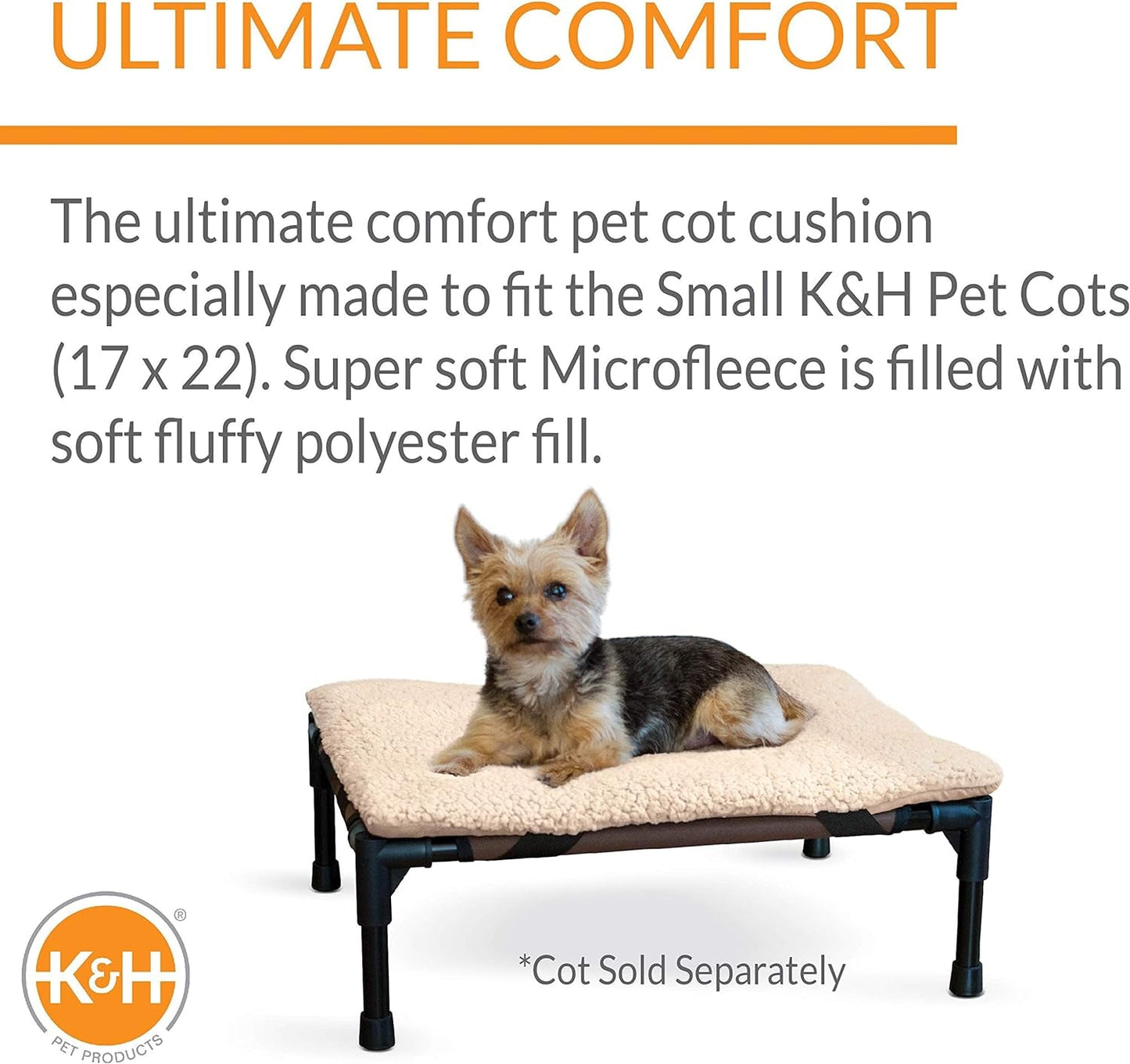 K&H Pet Products Original Microfleece Pad for Outdoor Raised Dog Bed, Portable and Washable Dog Cot Pad (Cot Sold Separately) - Tan Fleece Small 17 X 22 Inches