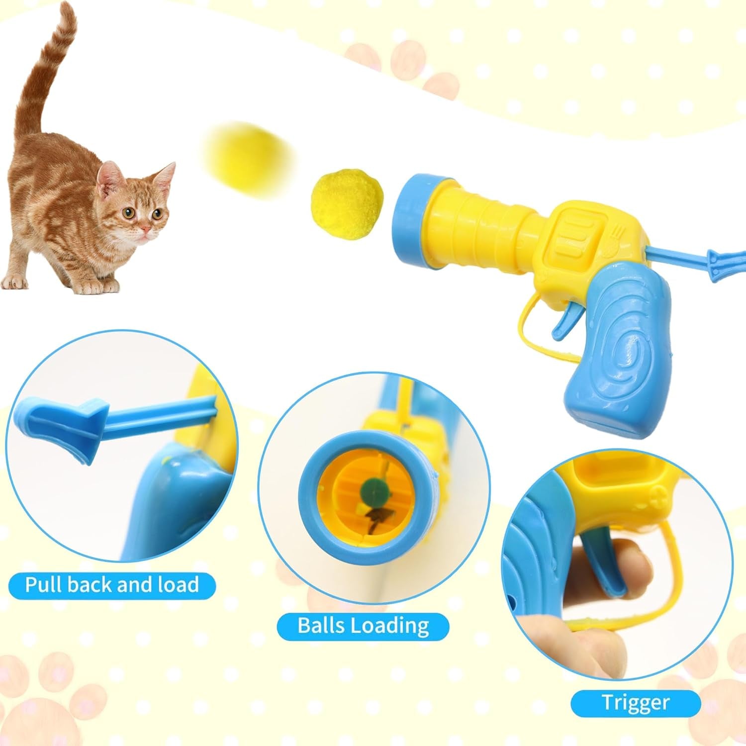 1 Cat Ball Launcher + 10Pcs 1.2’’Cat Toy Balls Silent Plush Elastic Cat Ball Toy Indoor Interactive Toys for Kitty, Dog and Pet, Ball Shooter for Training and Playing