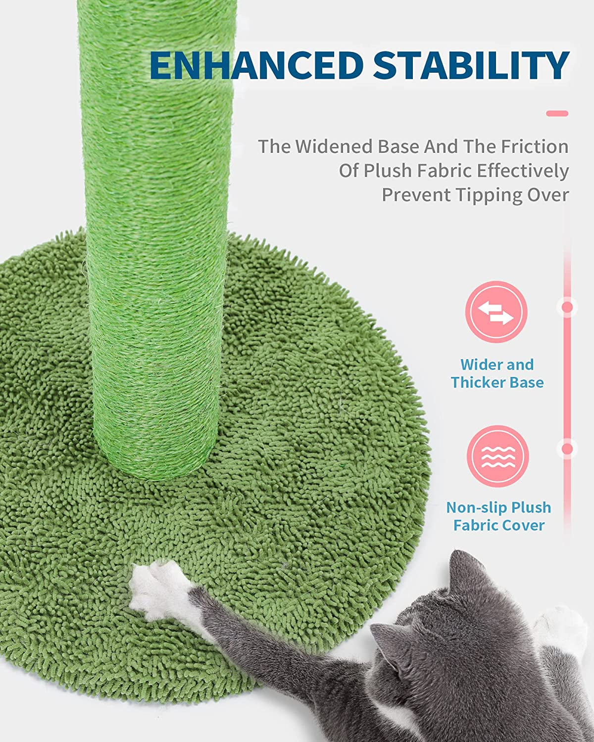 Made4Pets Cat Scratching Post, 25.6" Cactus Cat Scratcher Kitten Scratch Post with Sisal Rope for Indoor Cats Claw Scratcher, Vertical Green Cat Tree with Dangling Ball for Kitties Medium