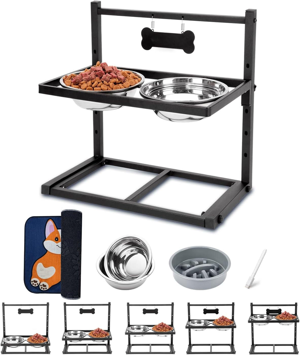 𝐗-𝐋𝐚𝐫𝐠𝐞 Elevated Dog Bowls for Extra Large Dogs with Mat,Raised Dog Bowl Stand for Large Breed Adjusable Height Dog Feeder with Two 3L(𝟏𝟑𝐂𝐔𝐏𝐒) Stainless Steel Dog Food Bowls