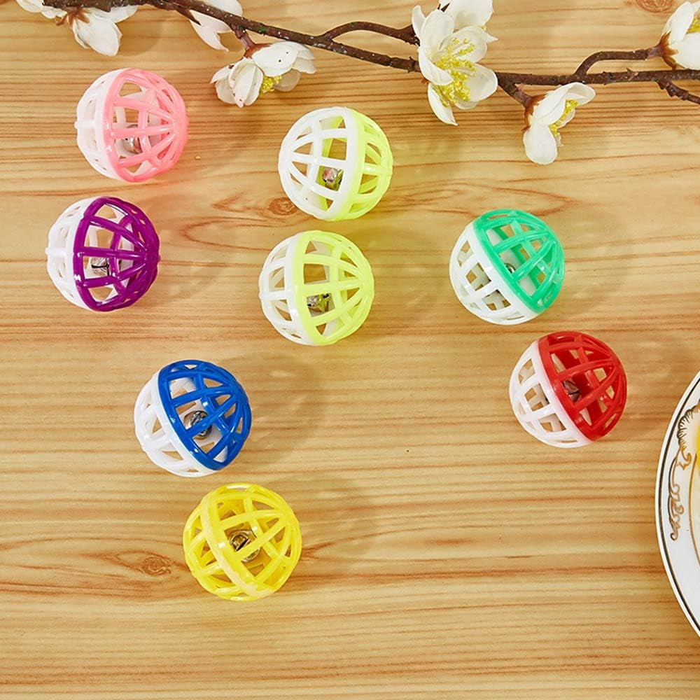 1.5 Inch Cat Toy Ball with Bell, Plastic Lattice Jingle Balls Kitten Chase Pounce Rattle Toy Pet Training Supplies Random Color(10Pcs)