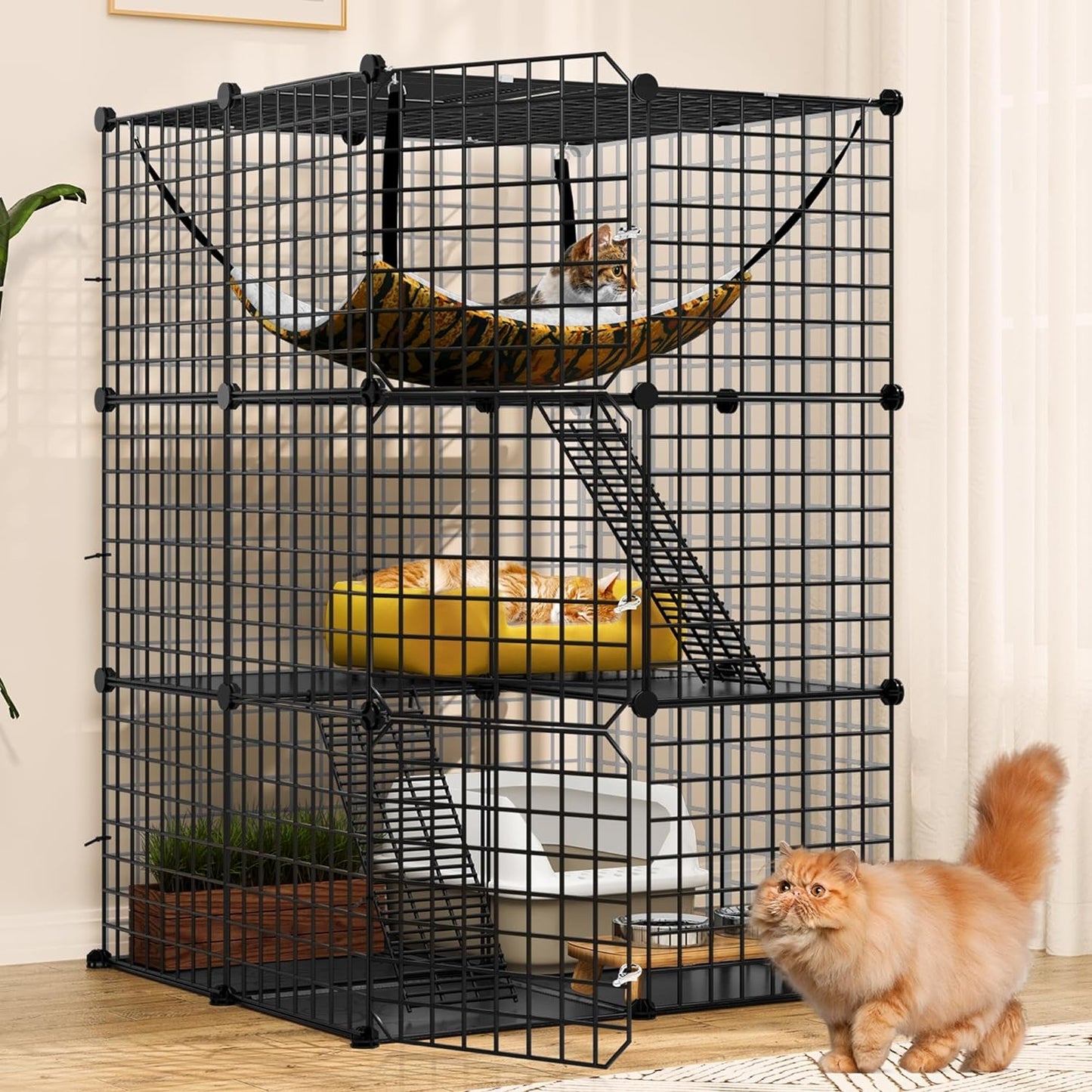 YITAHOME 4-Tier Indoor Cat Enclosure with Hammock - Large Metal Wire Playpen Kennel for 1-3 Cats