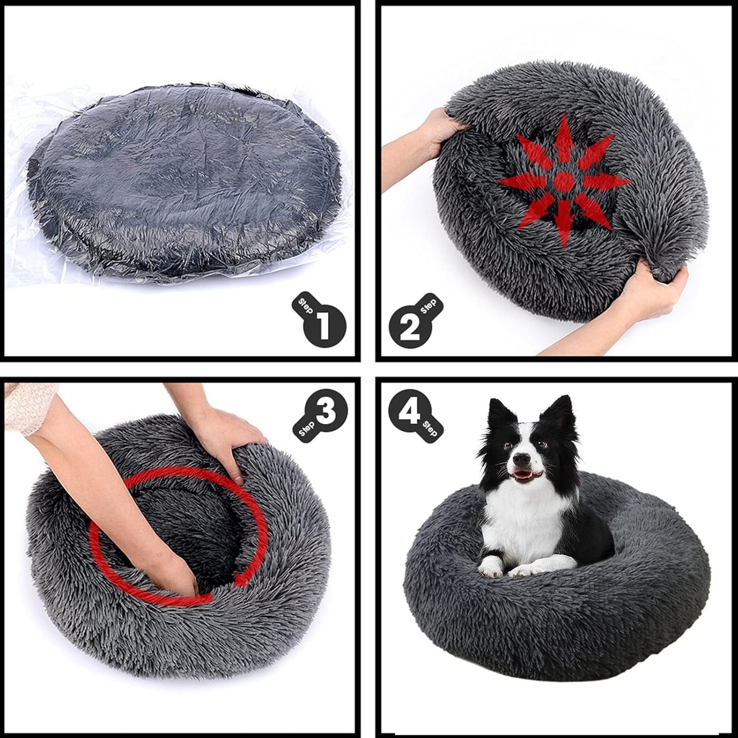 Donut Dog Bed for Medium Dogs - Veepax Non-Slip Washable Calming Pet Bed | Soft Fluffy round Dog Cat Cushion Bed (28")