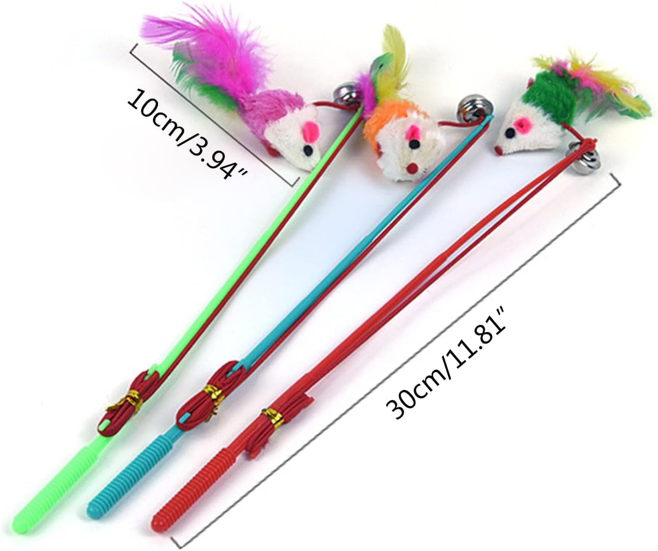 3 Pcs Interactive Toy with Colorful Fake Mouse Feather Wand Teaser Toy Exercise Supplies Interactive Toy for Indoor Adult Cats Kitten Exercise Replacement