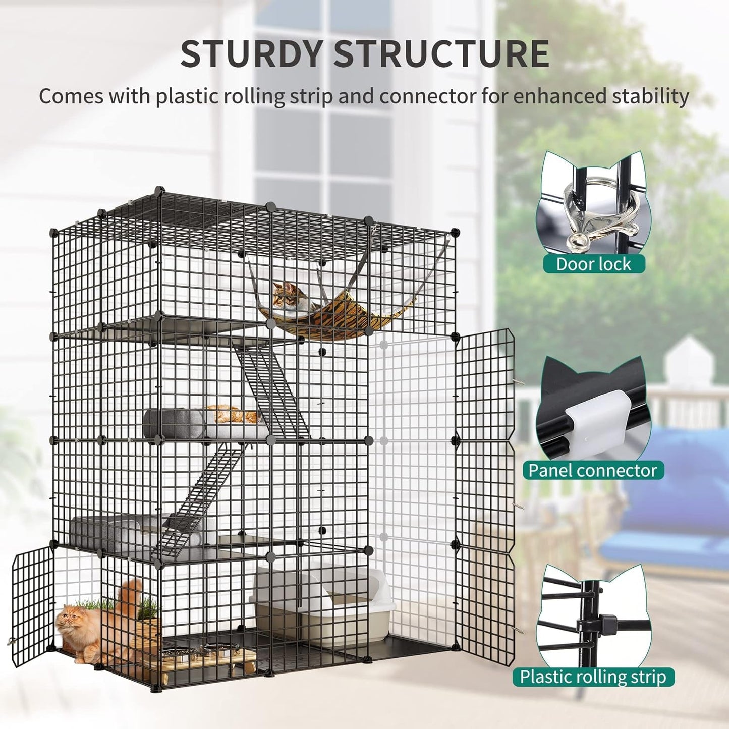 YITAHOME Large Cat Cage Indoor Enclosure Metal Wire 4-Tier Kennels DIY Cat Playpen Catio with Large Hammock for 1-3 Cats