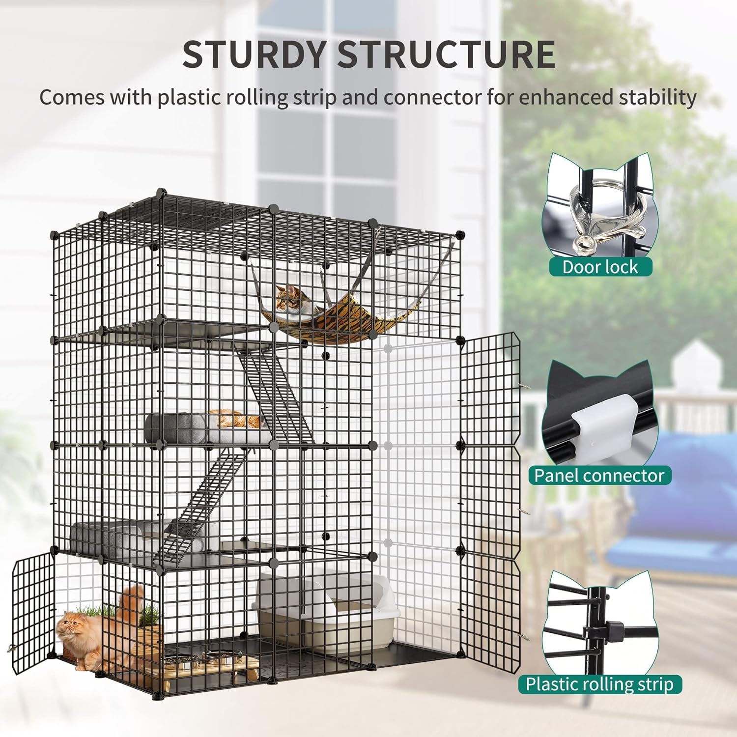 YITAHOME 4-Tier Indoor Cat Enclosure with Hammock - Large Metal Wire Playpen Kennel for 1-3 Cats