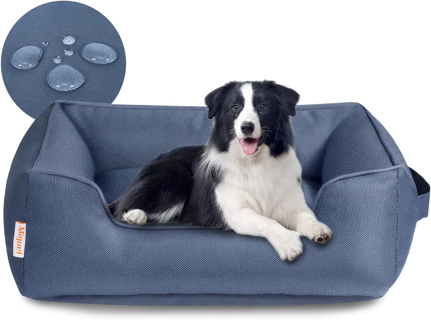 Miguel Waterproof Outdoor Dog Bed for Medium Small Dogs, Oxford Pet Bed Tough with Sides Easy Clean, All Weather Rectangle Puppy Bed with Removable Cover Bolster Bed Scratch Resistant, 30 Inches