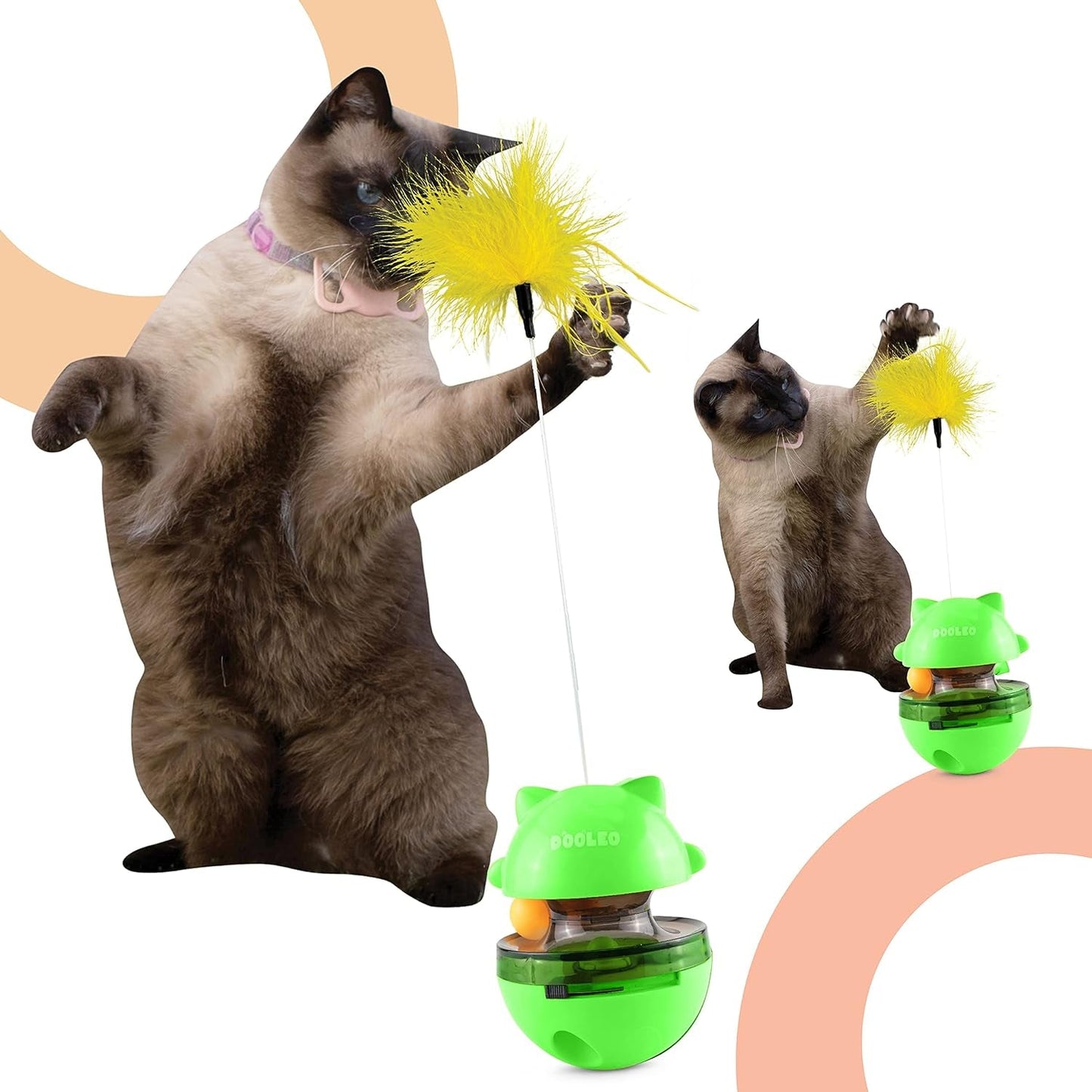 2 in 1 Cat Treat Dispenser Toy - Food Tumbler Toys with Feather | Indoor Interactive Pet Food Dispensing Feeder Puzzle Toy | Brain Stimulating Toys for Doggy, Kitten, Puppy & Cat (Green)