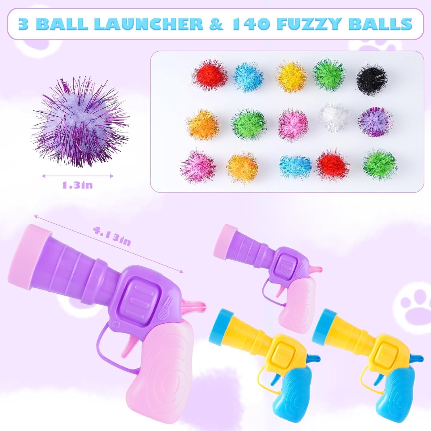 158Pcs Cat Ball Launcher Set, Interactive Cat Toy Pom Pom Balls for Bored, Lightweight and Silent Cat Toys Pet Ball Launcher Plush Ball Shoot Gun Toy for Indoor Cats Kitten (Glitter Balls)