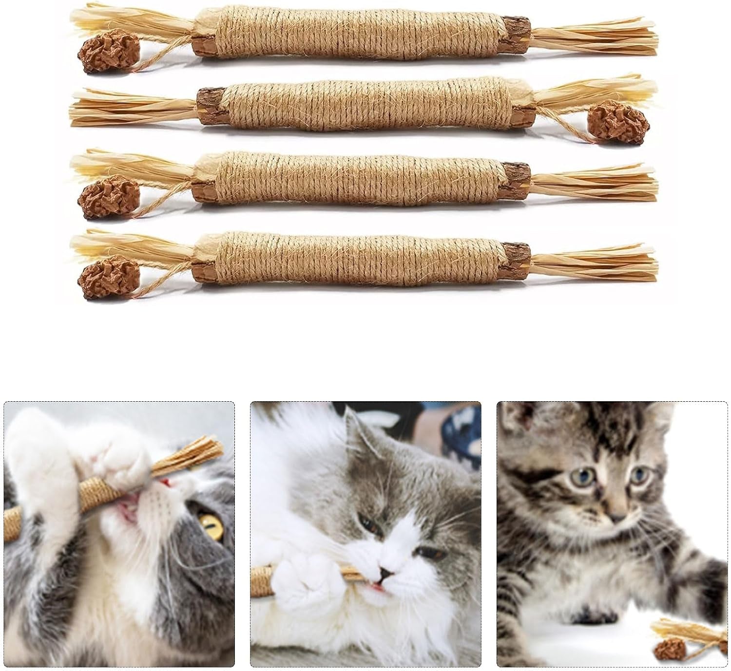 4 Pcs Silvervine Sticks for Cats, Cat Toys, Catnip Toy Sticks Chew, for Kittens Indoor Teething Silvervine Grass Natural Stick, for Cats Teeth Cleaning Chewing