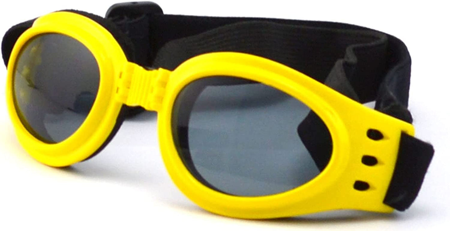 Putybudy Foldable Dog Goggles Eye Wear Protection Waterproof Pet Sunglasses Eyewear Protection Lenses Goggles for Dogs Suitable for Medium-Sized Dogs-Black/Red/White/Pink/Blue/Yellow Animals & Pet Supplies > Pet Supplies > Dog Supplies > Dog Apparel Putybudy Yellow  