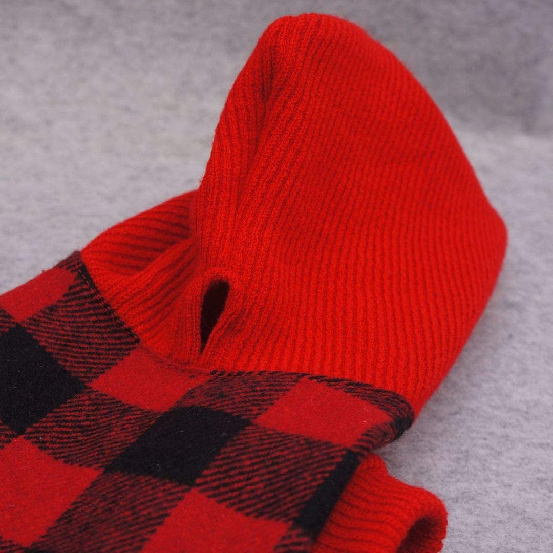 Fitwarm Knitted Plaid Dog Dress Hoodie Sweatshirts Pet Clothes Sweater Coats Cat Outfits Red Medium Animals & Pet Supplies > Pet Supplies > Dog Supplies > Dog Apparel Fitwarm   