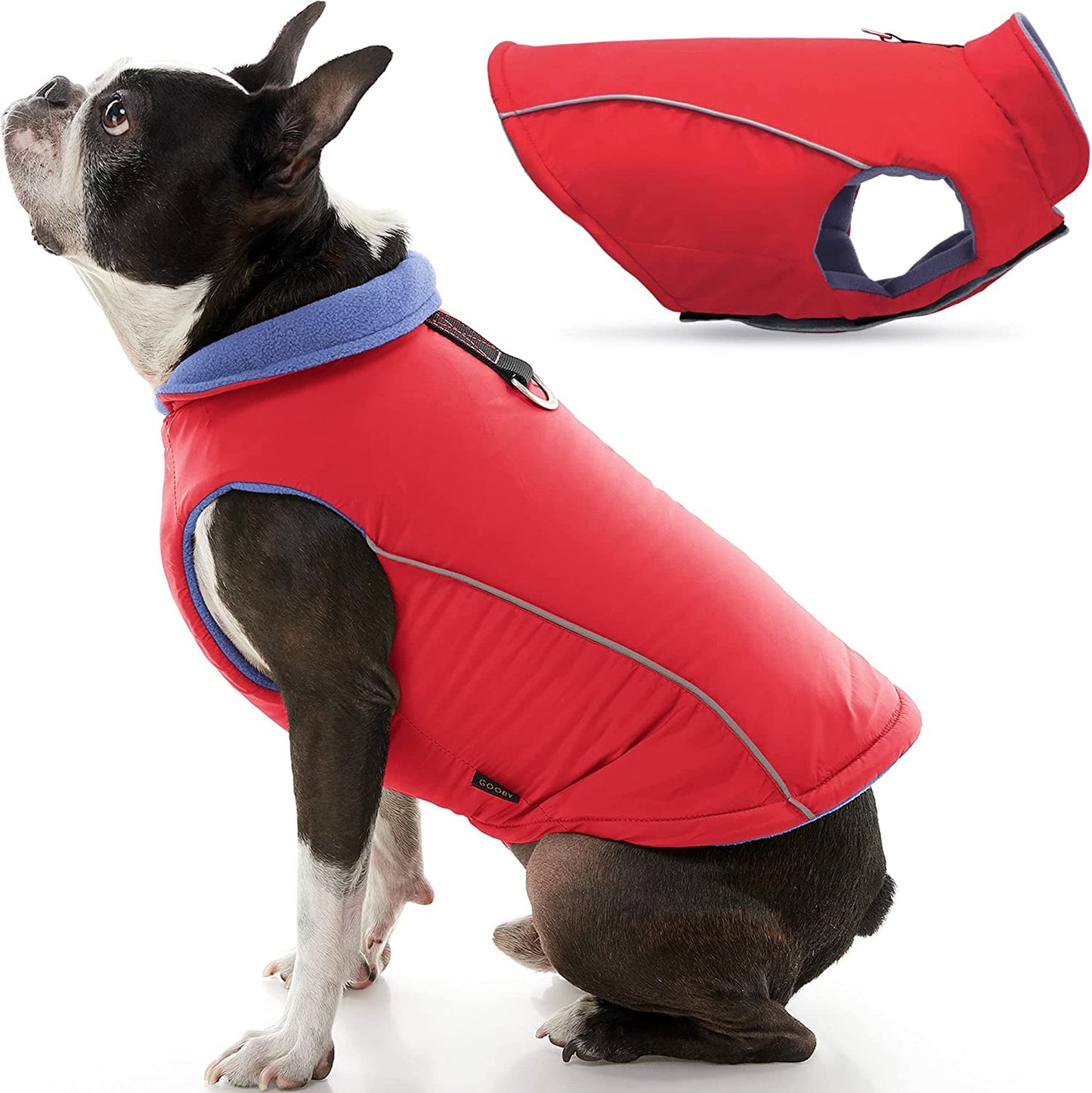 Gooby Sports Vest Dog Jacket - Green, Medium - Reflective Dog Vest with D Ring Leash - Warm Fleece Lined Small Dog Sweater, Hook and Loop Closure - Dog Clothes for Small Dogs Boy or Girl Dog Sweater Animals & Pet Supplies > Pet Supplies > Dog Supplies > Dog Apparel INADI Red Large chest (~19.5") 