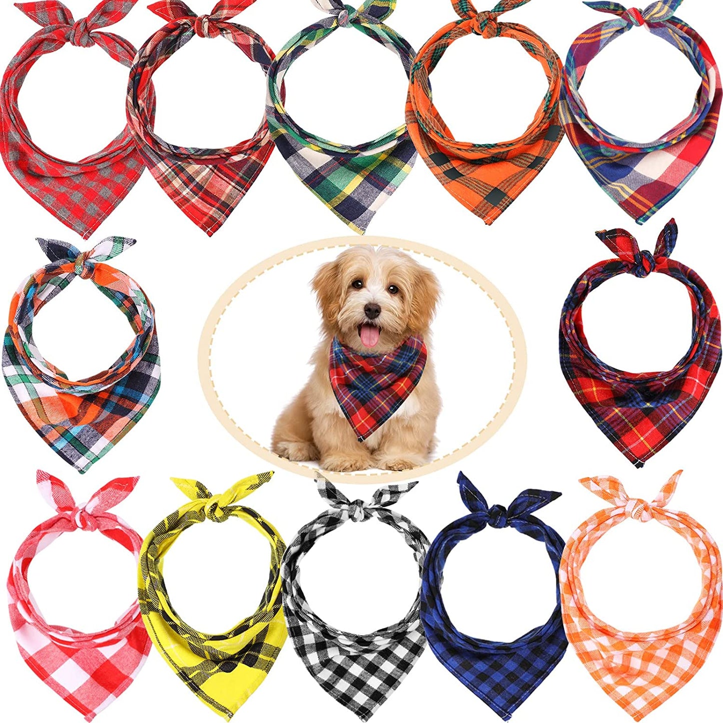 Syhood 12 Pieces Christmas Dog Bandanas Thanksgiving Pet Scarf Kerchief Buffalo Plaid Triangle Bibs, Adjustable Handkerchiefs Decor for Small or Medium Cat Dog Pet (Plaid Style) Animals & Pet Supplies > Pet Supplies > Dog Supplies > Dog Apparel Syhood Lattice Graphic  