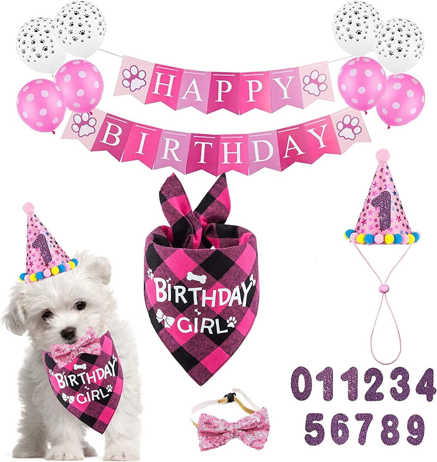 TCBOYING Dog Birthday Party Supplies, Dog Birthday Girl Bandana Triangle Hat Scarfs Flag Balloon Bow Tie Birthday Number with Cute Doggie Birthday Party Set Decorations Animals & Pet Supplies > Pet Supplies > Dog Supplies > Dog Apparel TCBOYING   