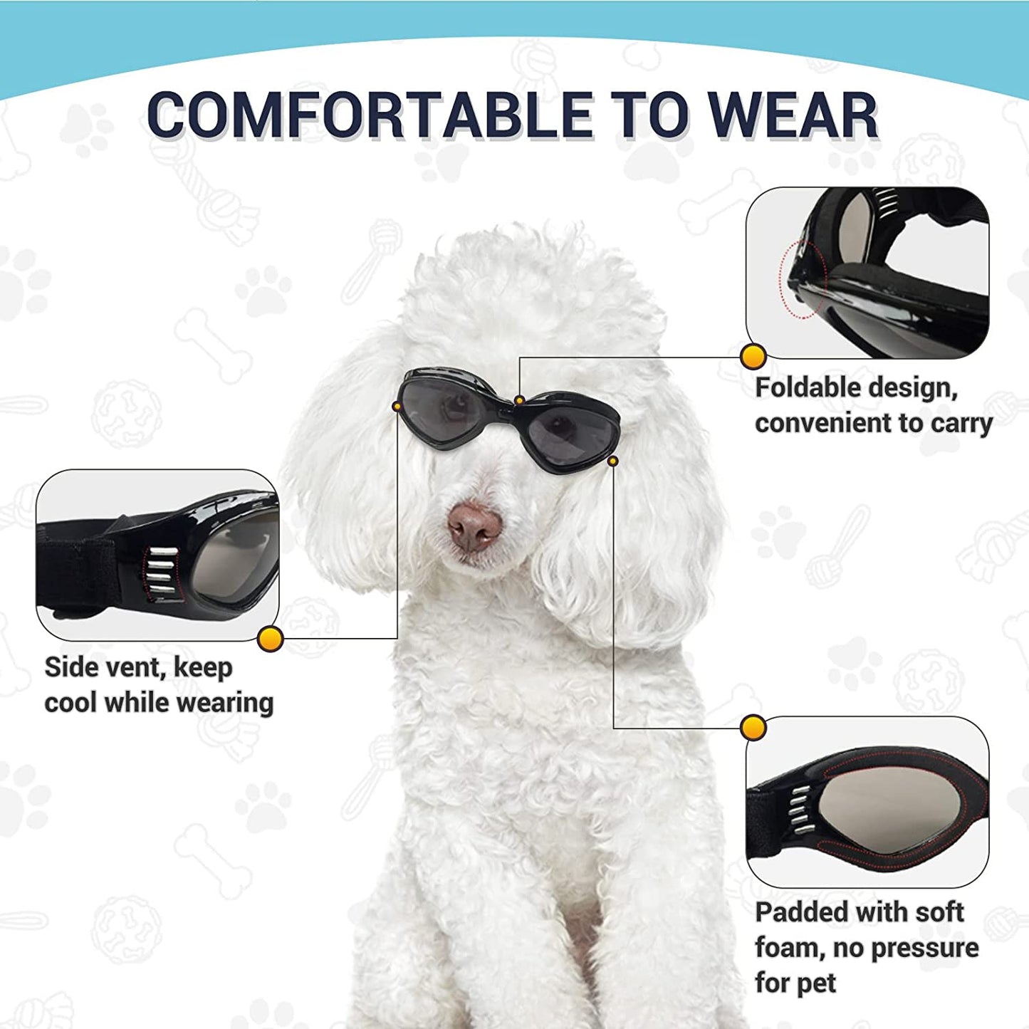 Petleso Dog Goggles Medium Breed, Dog Sunglasses for Medium Dogs Eye Protection Windproof, Black Animals & Pet Supplies > Pet Supplies > Dog Supplies > Dog Apparel PETLESO   