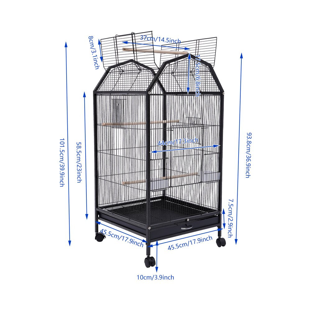 Miumaeov Parakeet Bird Cage with Stand Metal Pet Bird Flight Cages Large Finch Bird Cage for Conure Canary Parakeet Macaw Finch Cockatoo Budgie Cockatiels Parrot Pet House, Black Animals & Pet Supplies > Pet Supplies > Bird Supplies > Bird Cages & Stands Miumaeov   