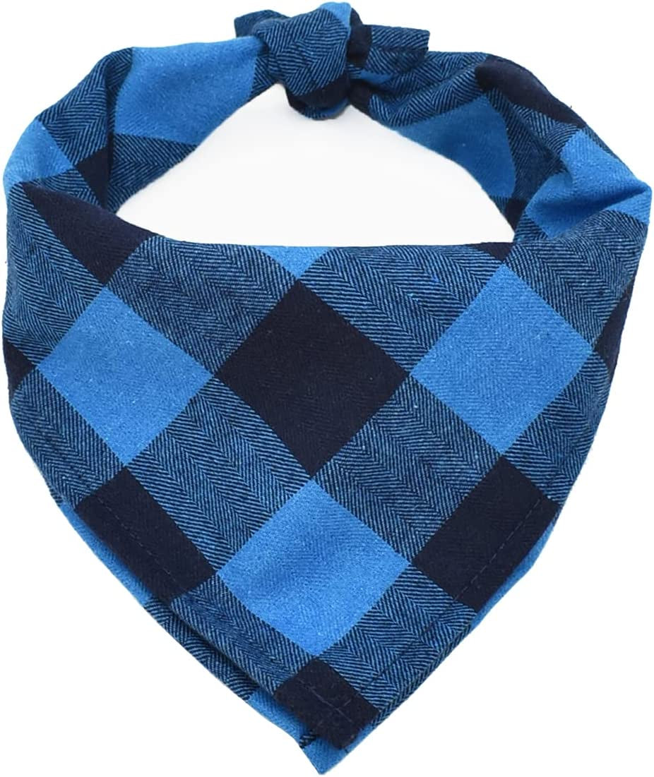 Bubblepup Plaid Dog Bandana, Cotton Dog Bandana for Small Medium Large Dogs, Dog Kerchief, 1PC Square Dog Scarf Dog Triangle Bibs Animals & Pet Supplies > Pet Supplies > Dog Supplies > Dog Apparel Bubblepup Blue&Black Small 