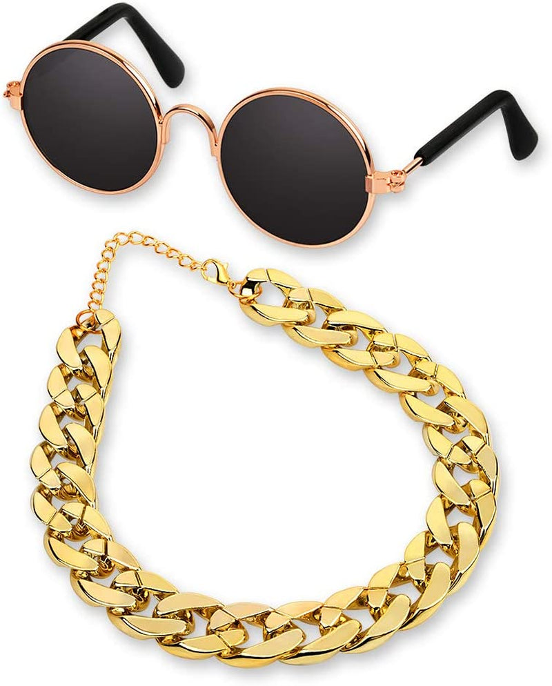 DS. DISTINCTIVE STYLE Retro round Sunglasses with Golden Plastic Chain for Pet Cats and Small Dogs Cool and Funny Spectacles Pets Photo Props for Taking Pictures Animals & Pet Supplies > Pet Supplies > Dog Supplies > Dog Apparel DS. DISTINCTIVE STYLE   