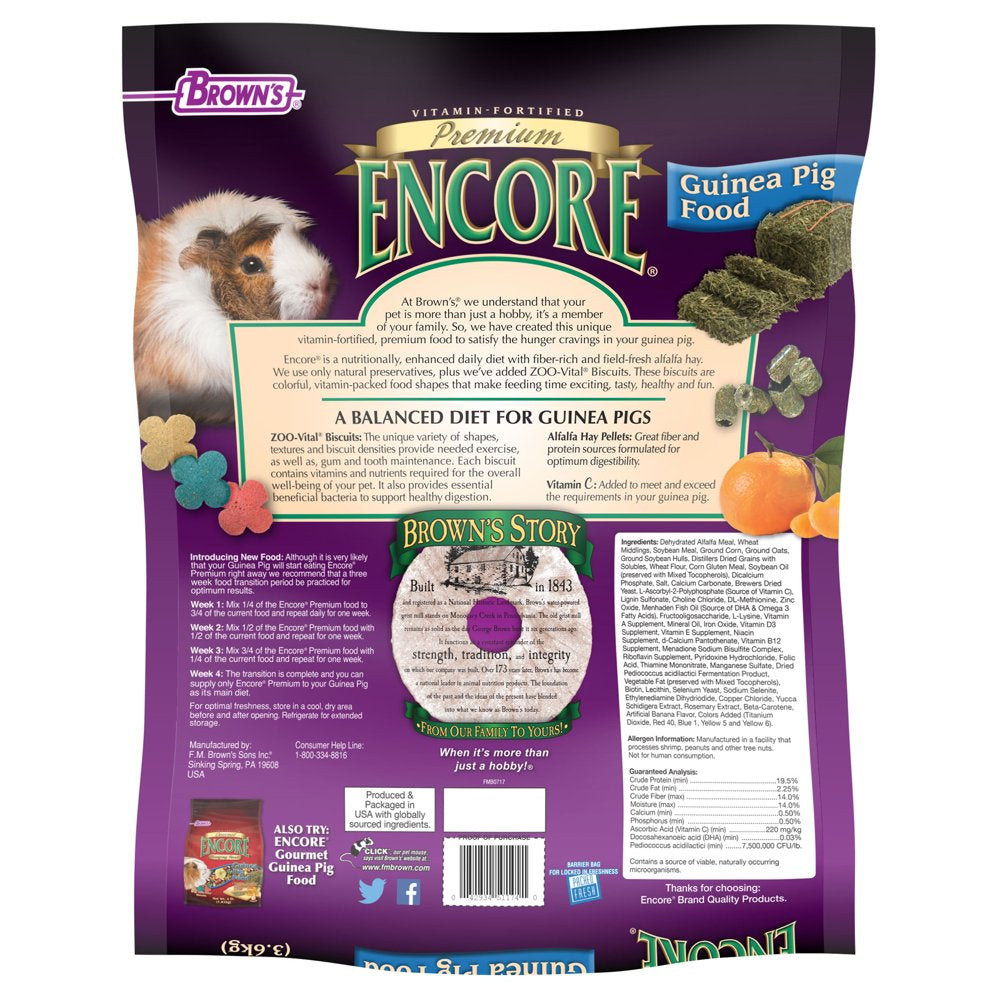 Encore Premium Guinea Pig Food, 8 Lb. Animals & Pet Supplies > Pet Supplies > Small Animal Supplies > Small Animal Food F.M. Brown's Sons, Inc.   