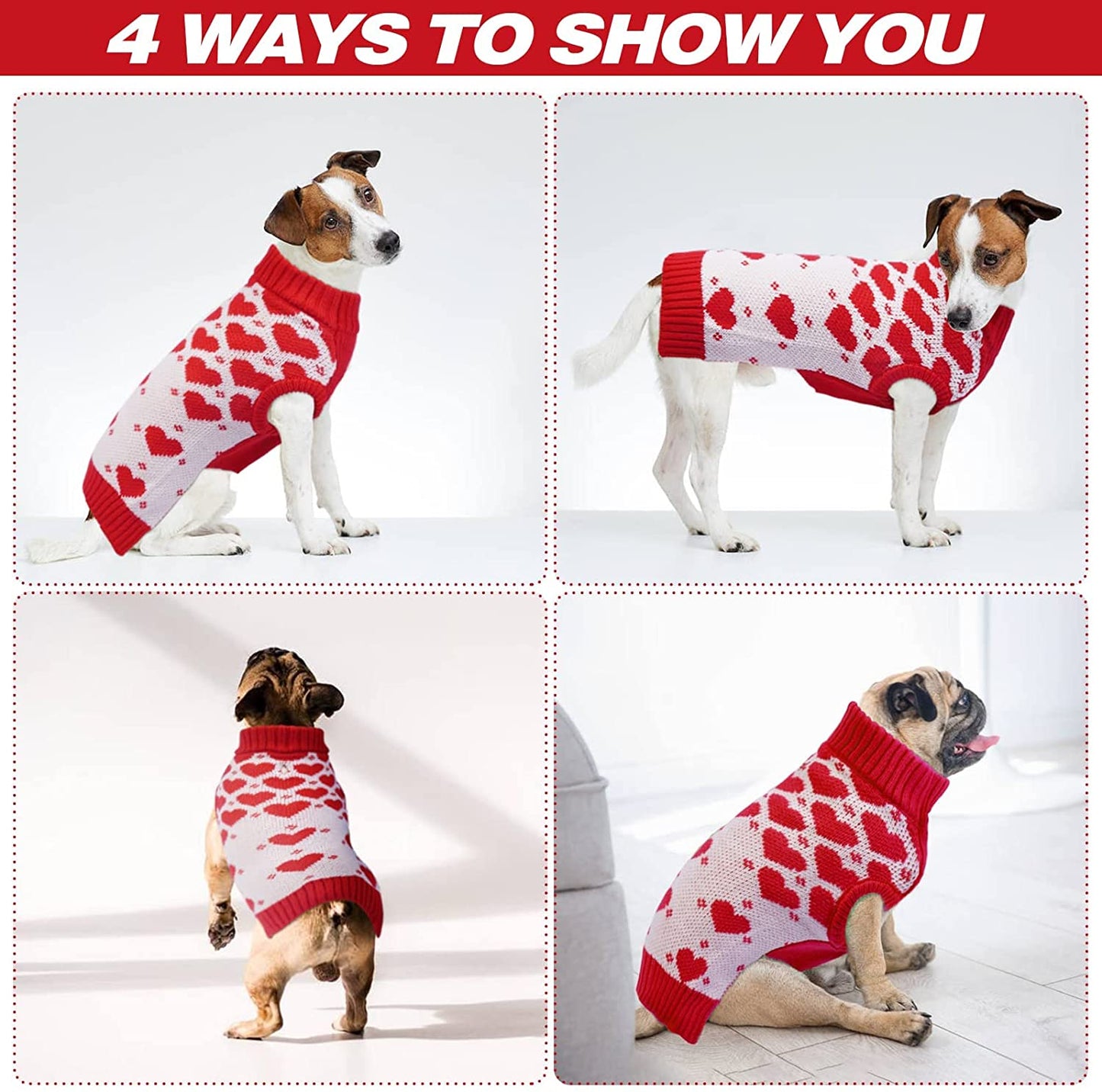 Dora Bridal Dog Sweater for Small Dogs-Love Heart Small Dog Sweater-Knitted Red Dog Sweater Cat Sweater-Pullover Christmas Sweaters for Dogs- Small Dog Sweaters for Girls-Cat Christmas Sweater-L Animals & Pet Supplies > Pet Supplies > Dog Supplies > Dog Apparel DORA BRIDAL   