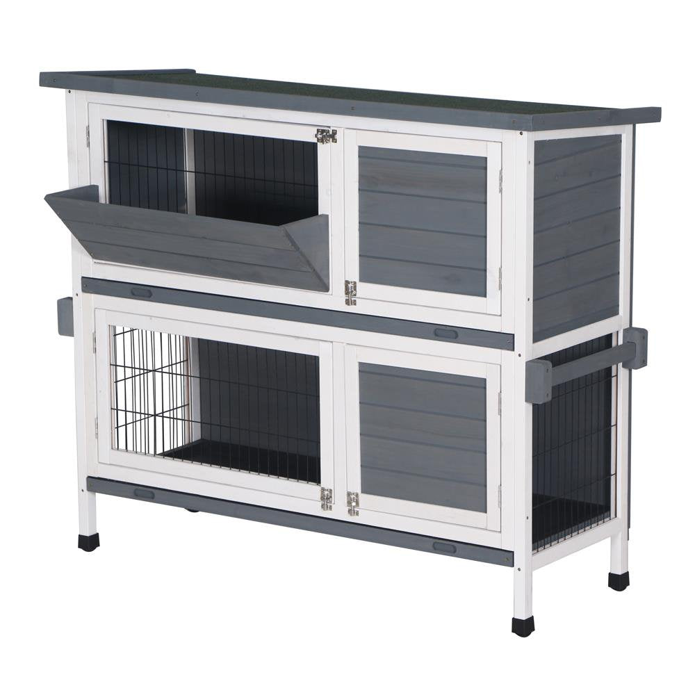 Ktaxon 48" 2-Tier Wooden Rabbit Hutch Chicken Coop Bunny Cage Wooden Small Animal Habitat with Tray White Gray Animals & Pet Supplies > Pet Supplies > Small Animal Supplies > Small Animal Habitats & Cages Ktaxon   