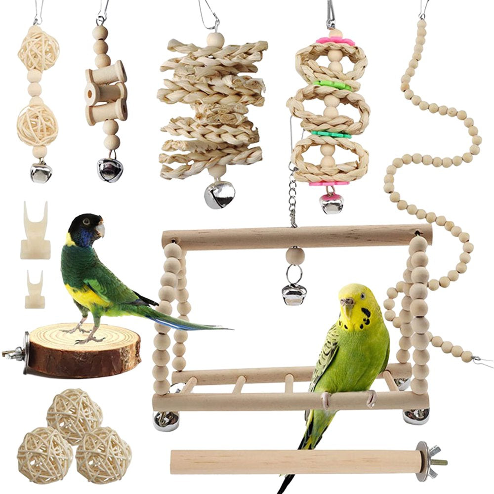 IMSHIE 13 Pack Bird Toys | Natural Wood Small Bird Cage Toys | Small Parrot Swing Chewing Toys for Budgies, Small Parakeets, Conures, Love Birds, Cockatiel, Finches