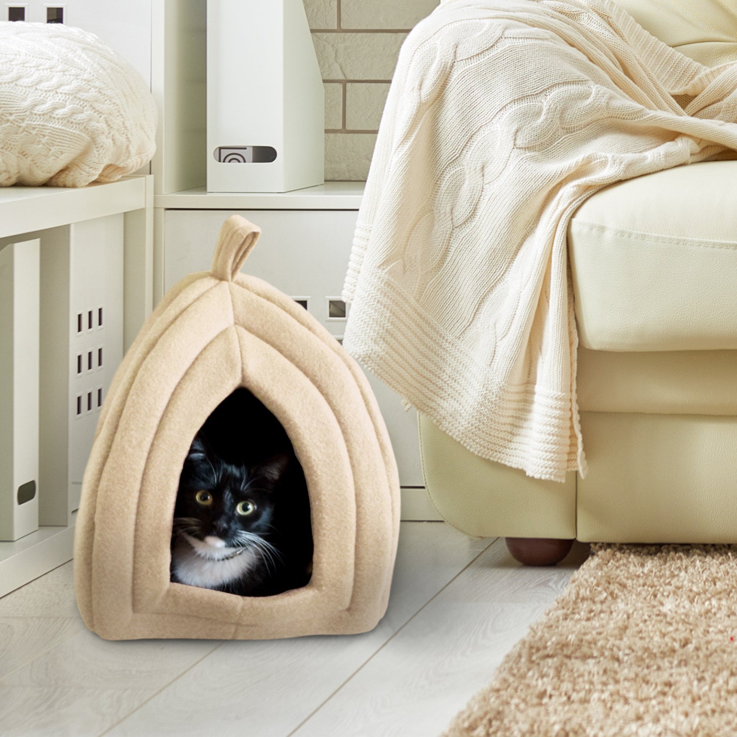 PETMAKER House Beds for Indoor Cats with Removable Foam Cushion Pet Tent for Kittens or Small Dogs up to 16 Lbs