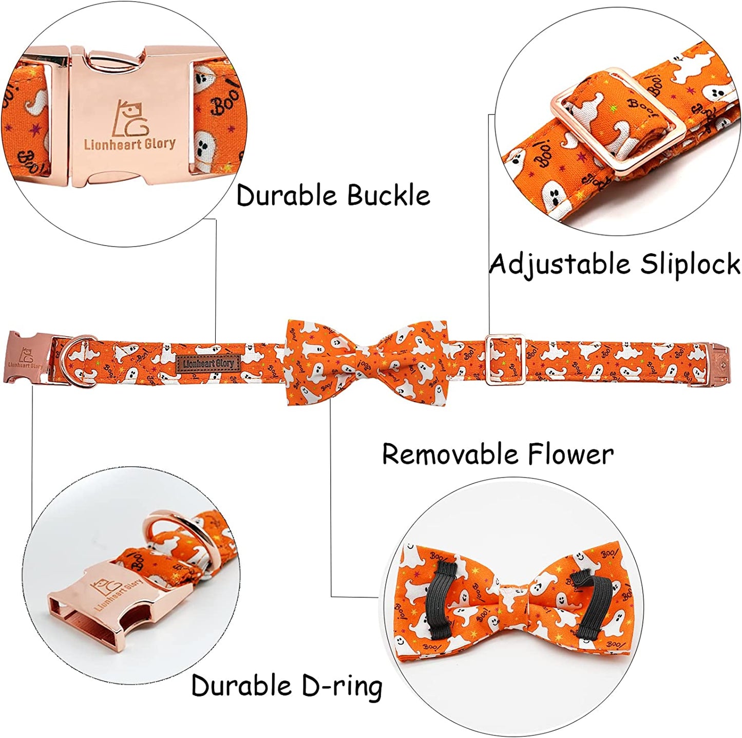 Lionheart Glory Halloween Dog Collars, Bowtie Dog Collar Heavy Duty Adjustable Fall Dog Collar for Large Dogs Collar Dog Bow Female or Male Dog Collar Animals & Pet Supplies > Pet Supplies > Dog Supplies > Dog Apparel Lionheart glory   