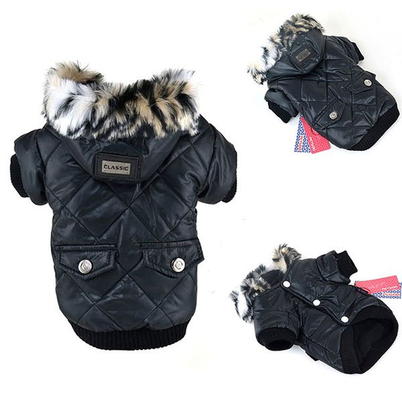 Puppy Fur Hooded Jacket with Pocket, Pet Dog Windproof Pullover Coat Winter Warm down Jacket Cotton-Padded Costume for Medium Small Doggy Cat Puppy Apparel,Black,Xxl Animals & Pet Supplies > Pet Supplies > Cat Supplies > Cat Apparel LINKABC   