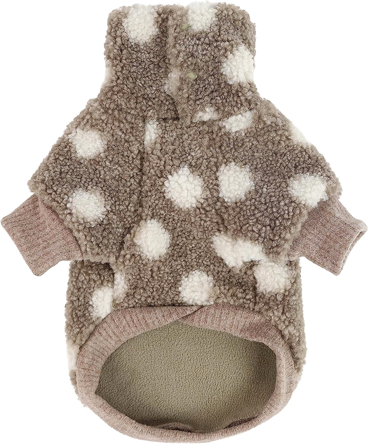 Fitwarm Sherpa Polka Dot Dog Coat Turtleneck Fuzzy Doggie Sweater Puppy Winter Clothes Doggy Knitted Outfits Pet Cold Weather Clothes Cat Apparel Khaki Large Animals & Pet Supplies > Pet Supplies > Dog Supplies > Dog Apparel Fitwarm   