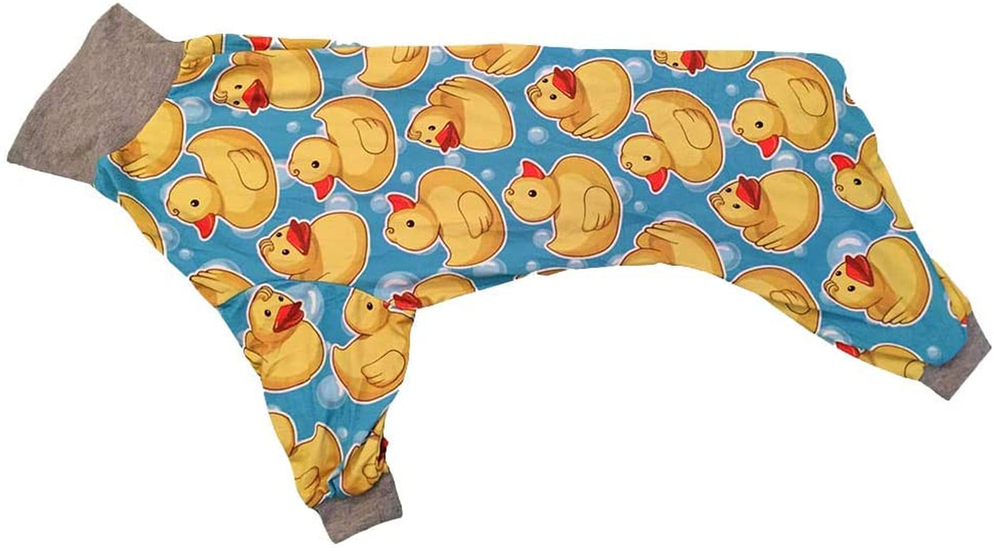 Tooth and Honey Pit Bull Pajamas/Rubber Duck Print/Lightweight Pullover Pajamas/Full Coverage Dog Pjs/Yellow with Grey Trim Animals & Pet Supplies > Pet Supplies > Dog Supplies > Dog Apparel Tooth & Honey   