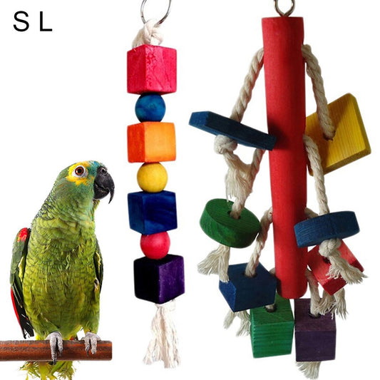 SPRING PARK Wooden Knots Block Parrot Toys with Bells, Bird Chewing Cotton Rope Toy for Medium and Large Parrots,Cockatoo,African Grey,Macaws Animals & Pet Supplies > Pet Supplies > Bird Supplies > Bird Toys SPRING PARK S Random Color 