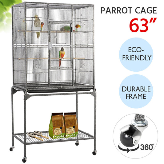 Smilemart 63"H Large Rolling Metal Parrot Bird Cage with Stand for Small Animal,Black Animals & Pet Supplies > Pet Supplies > Bird Supplies > Bird Cages & Stands SmileMart   