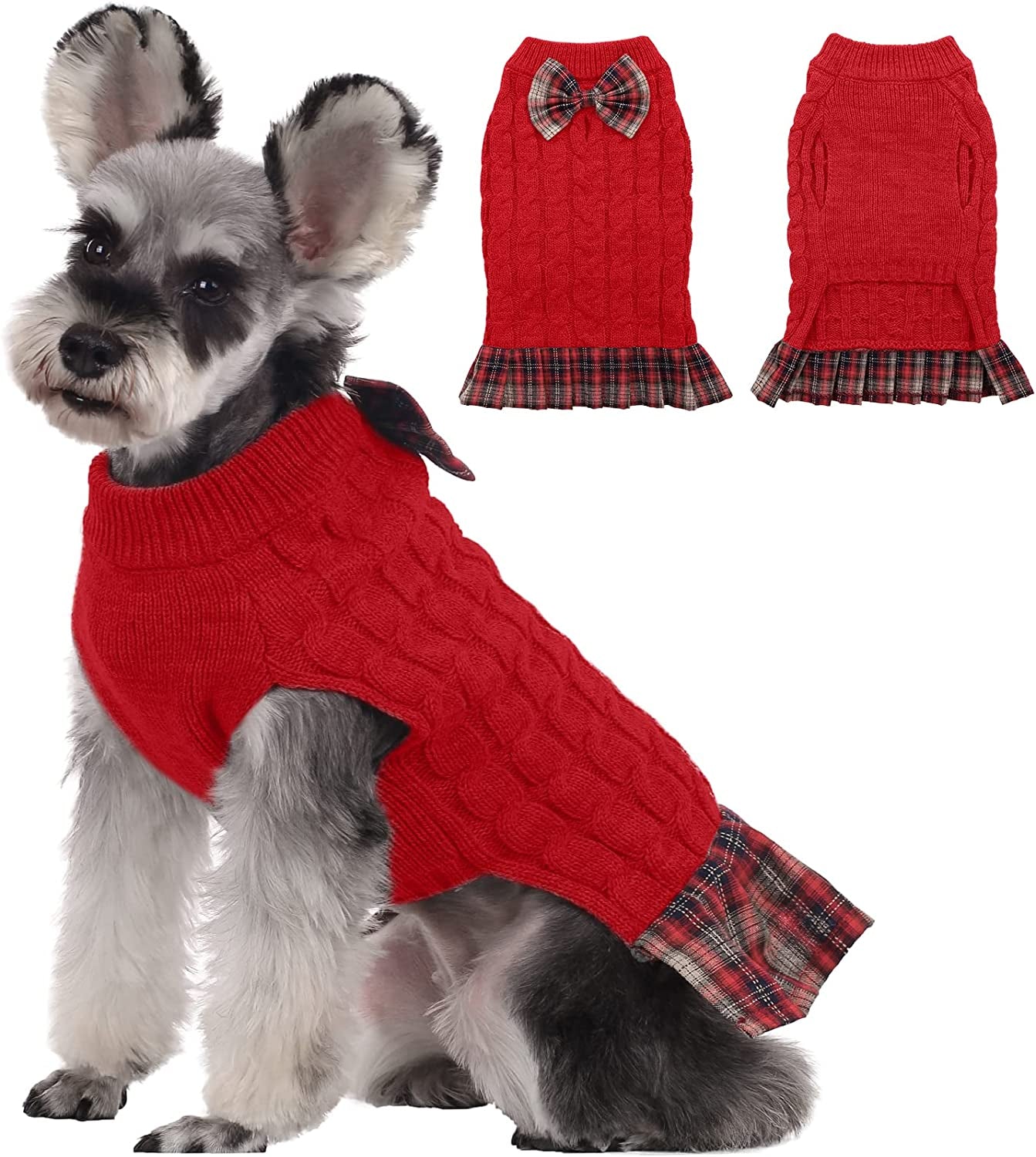 Kuoser Dog Sweater, Dog British Style Sweater Dress Warm Dog Sweaters Knitwear Vest Turtleneck Pullover Dog Coat for Small Medium Dogs Puppies Bulldog for Fall Winter with Leash Hole M Animals & Pet Supplies > Pet Supplies > Dog Supplies > Dog Apparel Kuoser Red Medium 