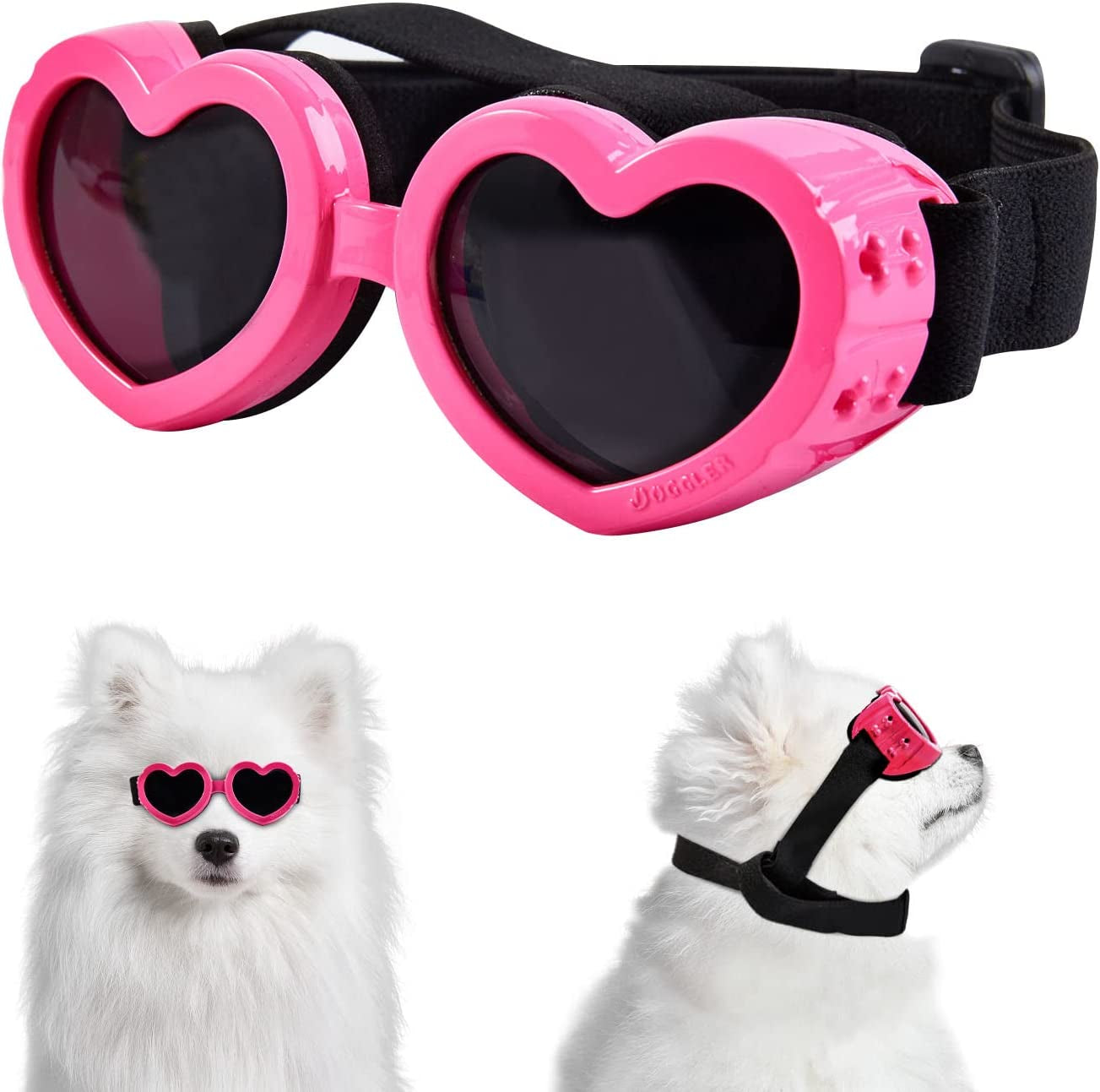 Suxible Dog Goggles Small Breed Dog Sunglasses, UV Protection Heart Shape Dog Sunglasses with Adjustable Strap, Waterproof Goggles for Dogs Doggy Pet Puppy Sun Glasses Doggie Windproof Glasses-Pink Animals & Pet Supplies > Pet Supplies > Dog Supplies > Dog Apparel Suxible Pink  