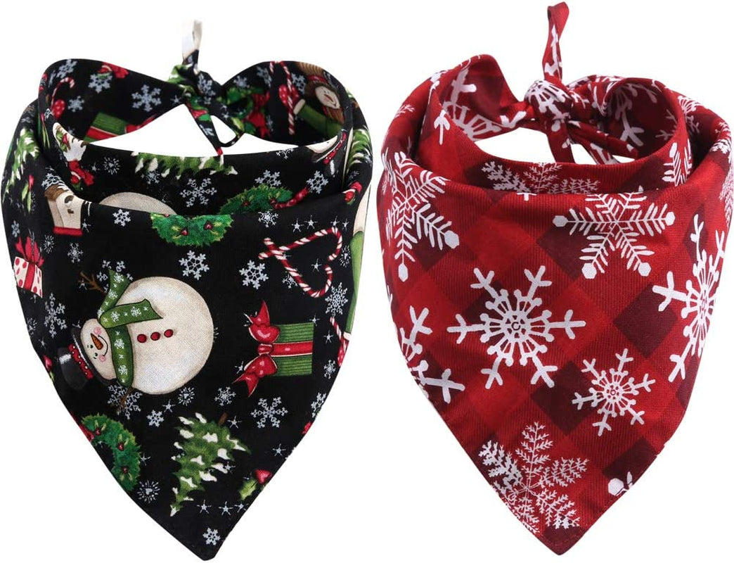 2 Pack Christmas Dog Bandana Reversible Triangle Bibs Scarf Accessories for Dogs Cats Pets Animals Animals & Pet Supplies > Pet Supplies > Dog Supplies > Dog Apparel KZHAREEN Pattern 1 Large 