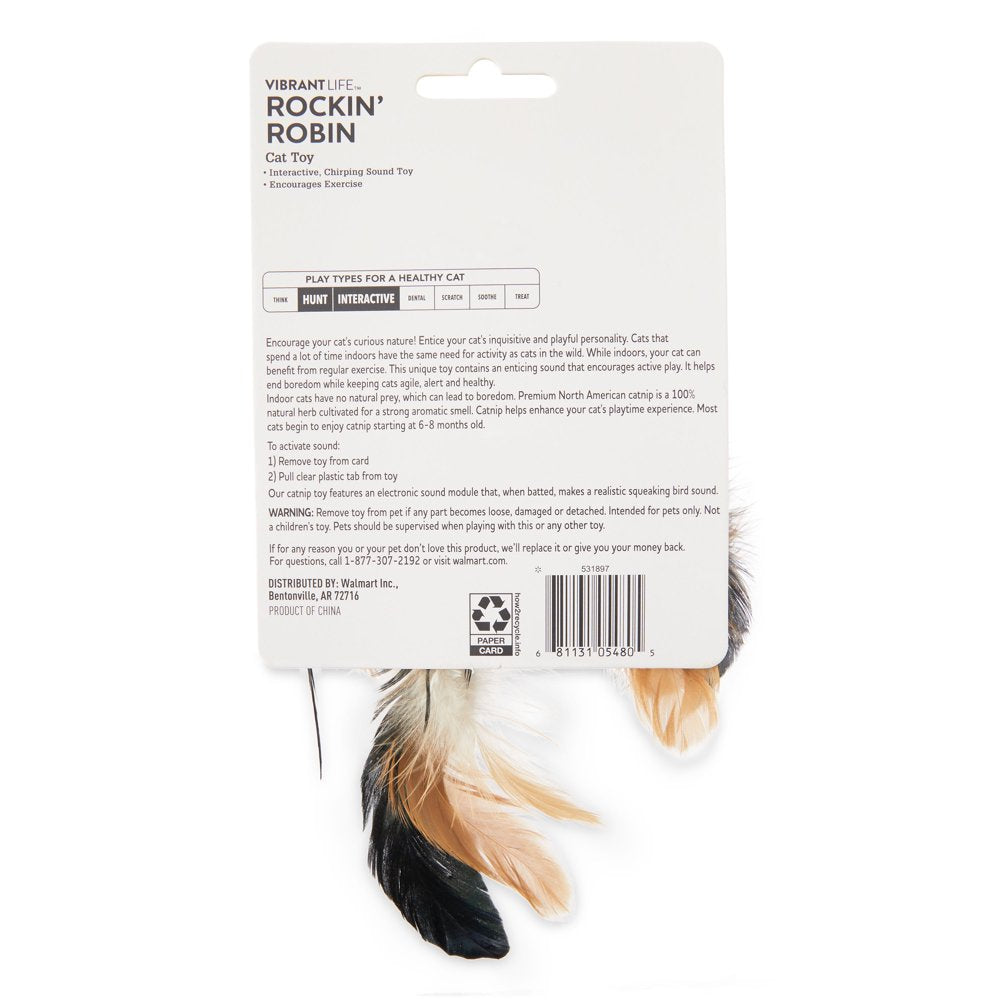 Vibrant Life Rockin' Robin Catnip Filled Plush Bird Cat Toy with Feathers Animals & Pet Supplies > Pet Supplies > Cat Supplies > Cat Toys Vibrant Life   