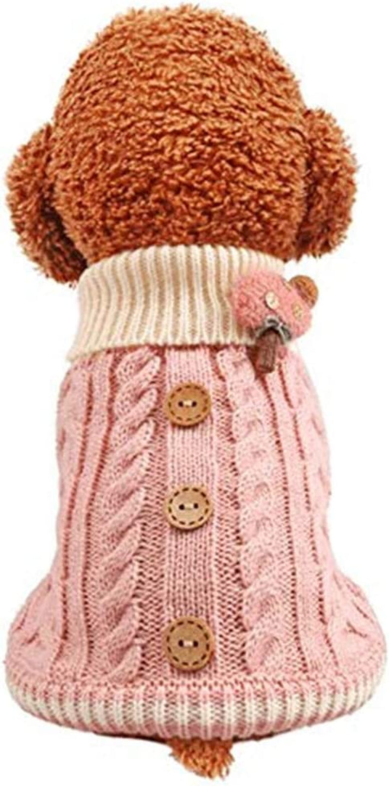 Winter Dog Warm Sweater Puppy Clothes Small Dog Chihuahua Knitted Sweater Turtleneck Sweater Button Decoration (S, Pink) Animals & Pet Supplies > Pet Supplies > Dog Supplies > Dog Apparel DHAJA Pink Medium 