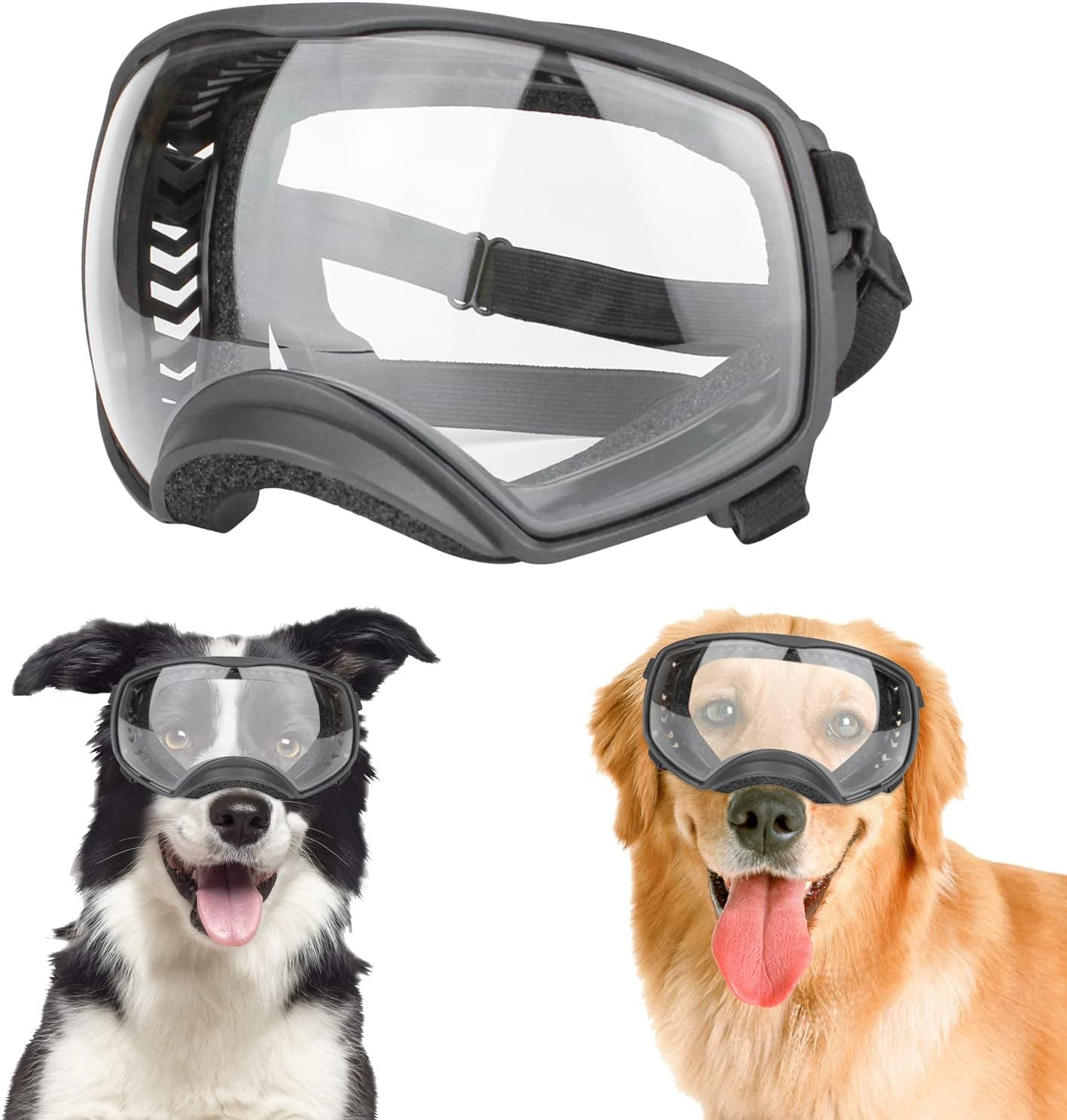 NAMSAN Clear Dog Goggles Medium Large Dog Sport Sunglasses UV Protection Soft Pet Goggles Deep Eyecups Fog/Windproof Outdoor Eyewear for Medium-Large Dogs, Black Animals & Pet Supplies > Pet Supplies > Dog Supplies > Dog Apparel Namsan Black  